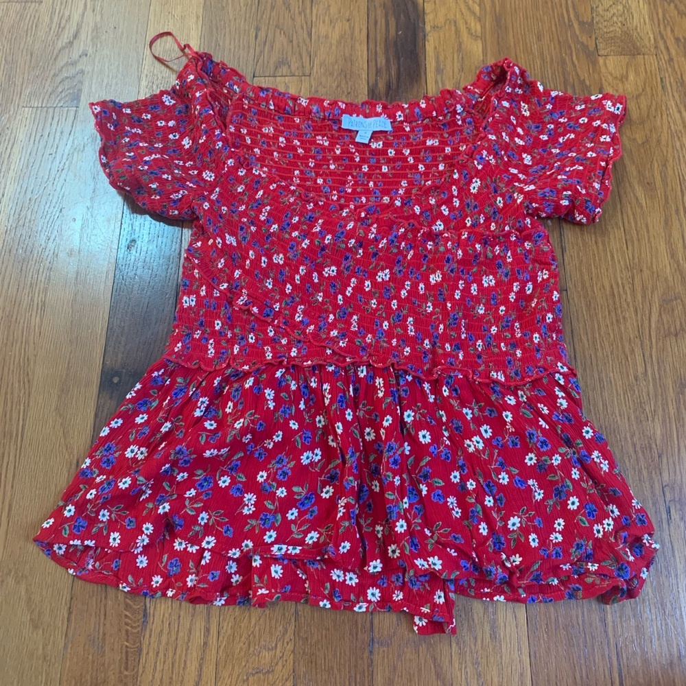 NWOT Patrons of Peach high low smocked top size S